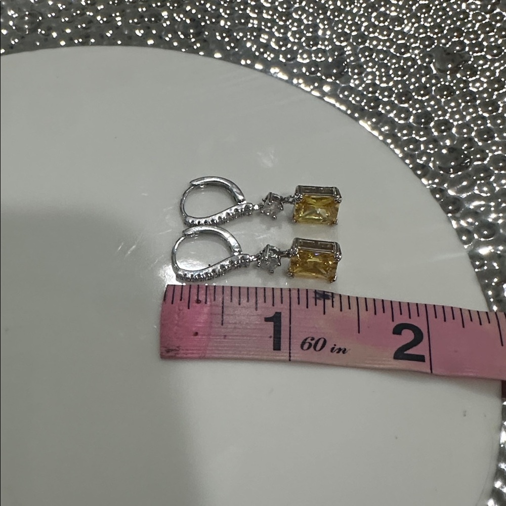 Elegant Yellow and Silver Drop Earrings - Picture 5 of 5